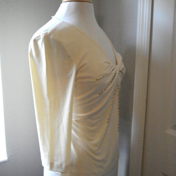 Dressy Twist Front Top Yellow with Gold Beading M - Picture 6 of 9